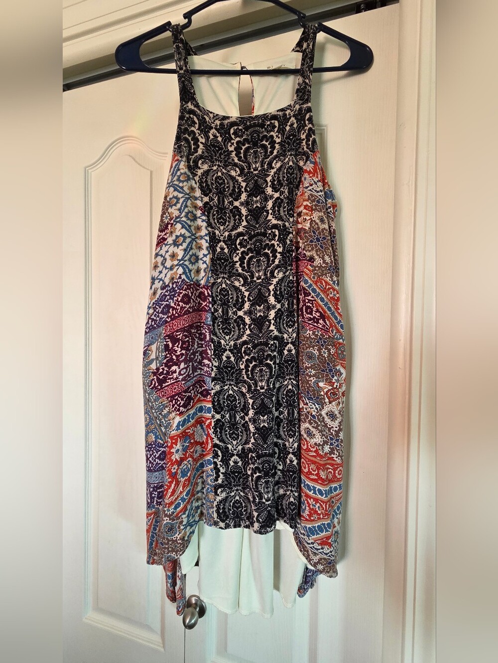 Miami Black Center Panel High-Low Boho Dress with Multicolor Side Prints